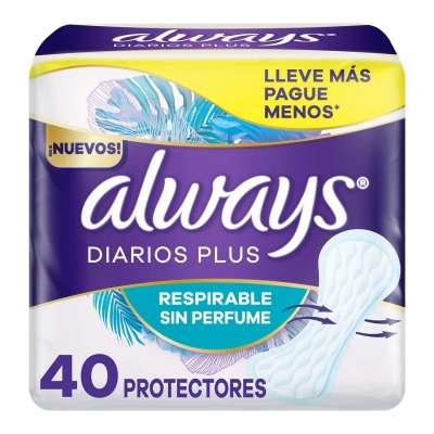 Always Protector Diario Respirable Sin Perfume X 40 Unidades